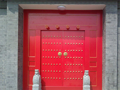 驿城中国传统四合院系列朱红色中式木制大门木作
